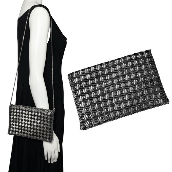 La Regale Handbags - Vintage Gunmetal Beaded La Regal Evening Bag Clutch Shoulder Chain Silver Deco